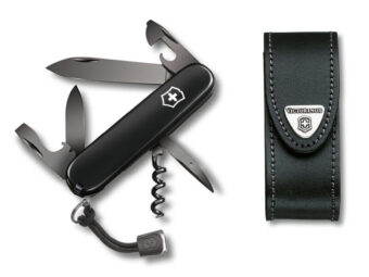 Mittleres Taschenmesser Spartan Onyx Black mit Leder-Etui schwarz Set
