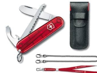 Kindertaschenmesser My first Victorinox Set mit Etui und Nackenband rot transparent