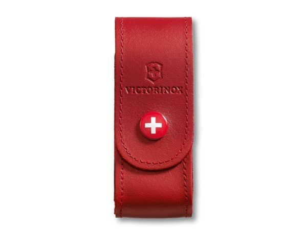 Leder Gürteletui mit Druckknopf rot für mittleres Taschenmesser schmal