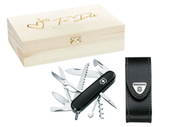 Mittleres Taschenmesser Set mit Etui Schwarz Geschenksbox Geschenkset