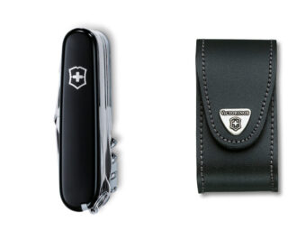 Mittleres Taschenmesser Swiss Champ mit Leder-Etui Set schwarz