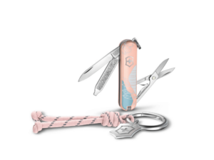 Kleines Taschenmesser Classic SD Paris Style Rosa Blau mit Schlüsselanhänger und Kordel offen